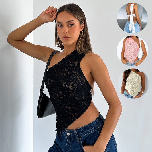 Backless Top Summer Sloped Neck Vest Streetwear Womens Clothes