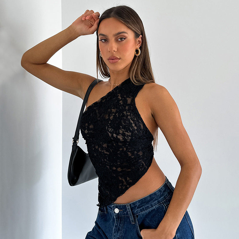 Backless Top Summer Sloped Neck Vest Streetwear Womens Clothes