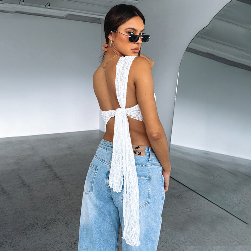 Backless Top Summer Sloped Neck Vest Streetwear Womens Clothes